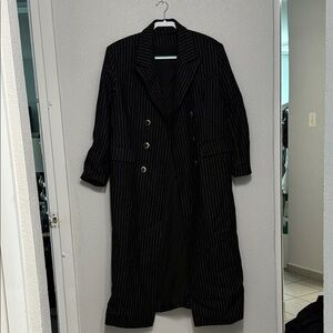 SET Black Pinstripe Long Coat and dress